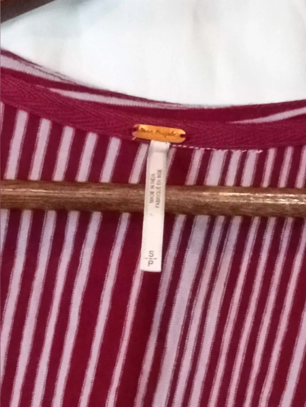 Free People Striped Wrap V-Neck Short Ruffle Sleeve Shirt Burgundy Red White